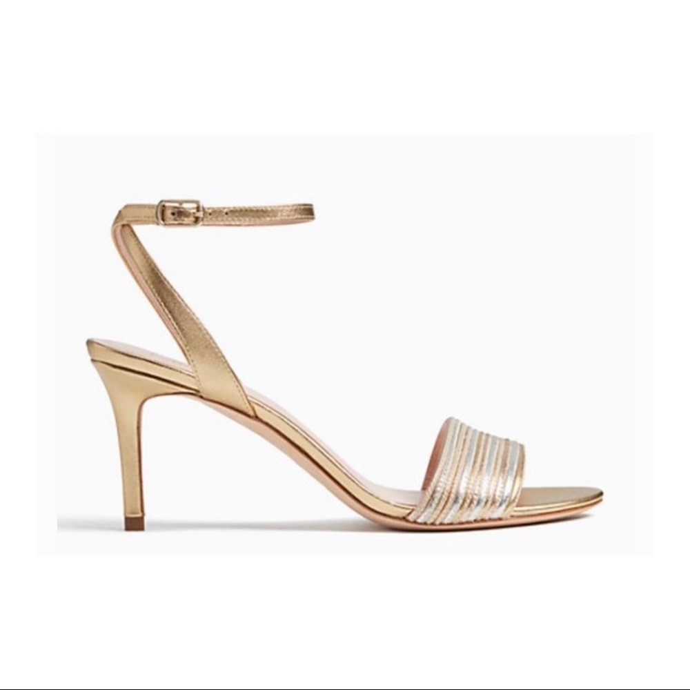 NWT Kate Spade Metallic Silver & Gold Strappy Open Toe Heels